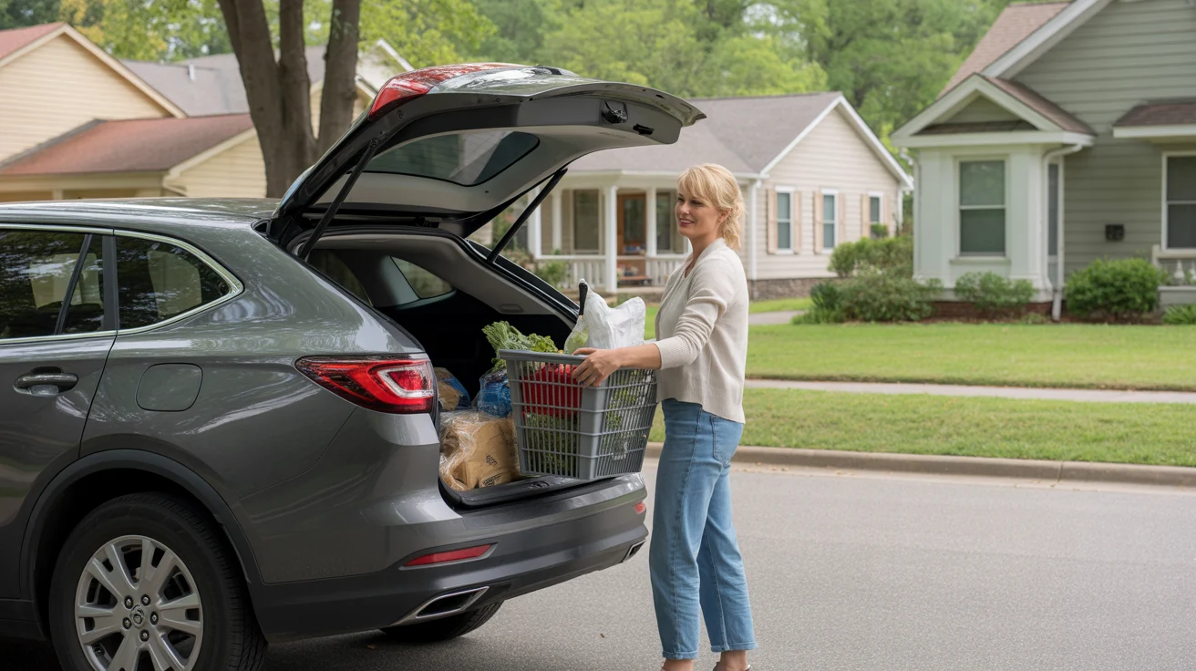 Woman unloading groceries at her home in Concord, NC