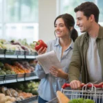 Couple shopping for produce in Bolingbrook, IL grocery store