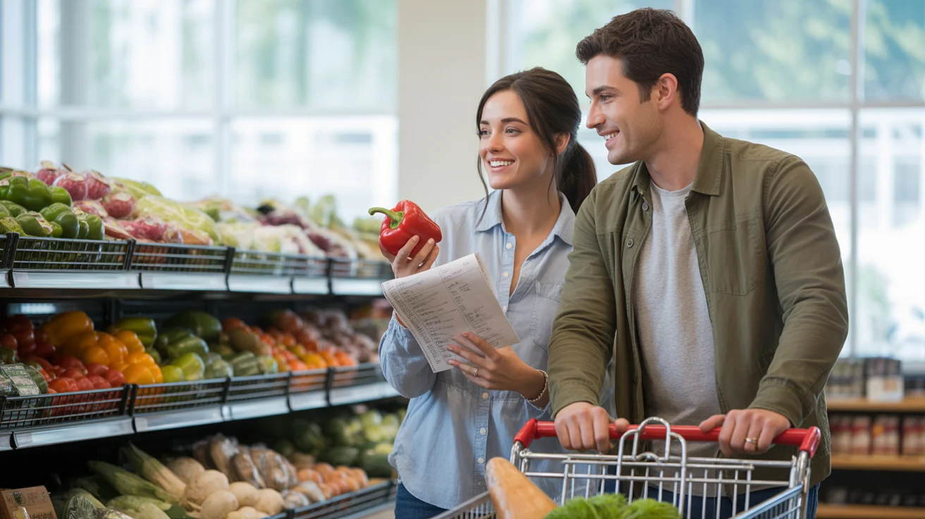 Couple shopping for produce in Bolingbrook, IL grocery store