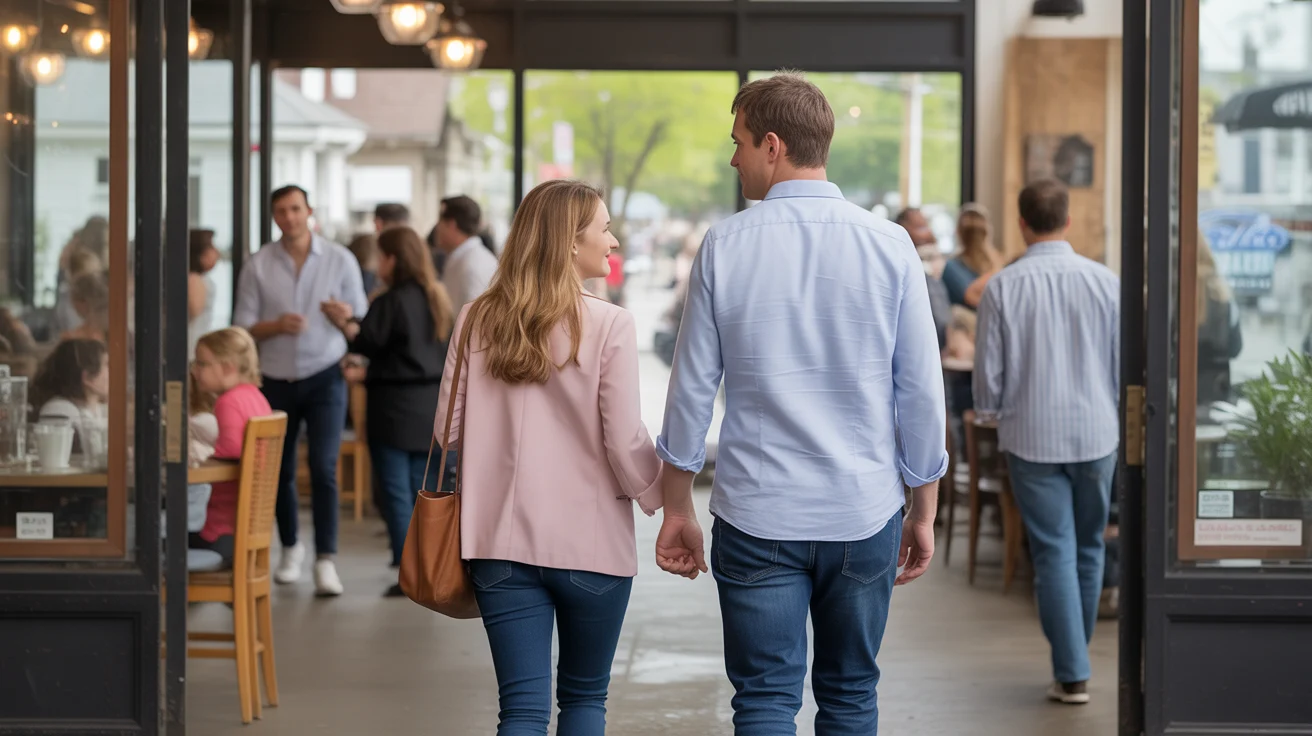 Couple enters busy Huntersville coffee shop filled with a diverse crowd