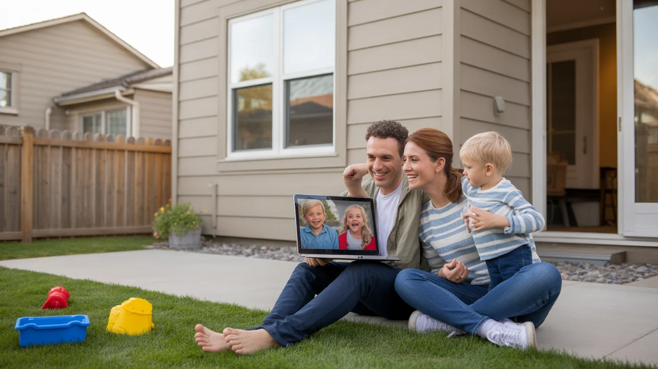 Couple video chats with family from patio of new home in Aurora suburb
