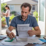 Man reviewing utility bills and fees at his kitchen table in Arvada, Colorado