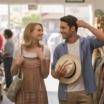 Two friends enjoying budget-friendly shopping at a thrift store in Fontana, CA