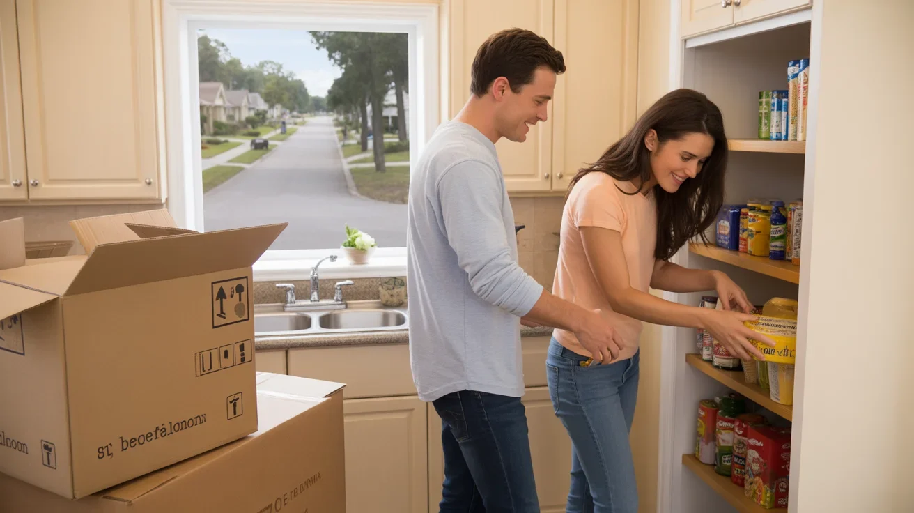 Couple unpacks groceries in kitchen of new Clermont FL home