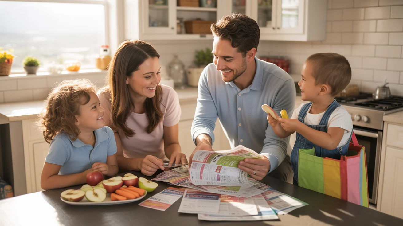 A young family in Lehi, Utah budgeting together at their kitchen table