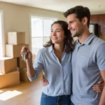 Couple standing in empty living room of new home in Bolingbrook, IL