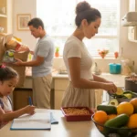 A family prepares dinner together in their cozy Santa Ana kitchen