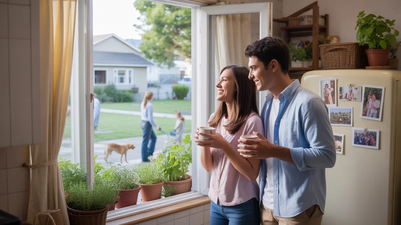 Couple in kitchen with open window on sunny morning in West Jordan