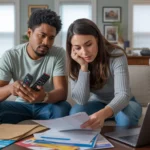 Couple in Georgetown, TX living room reviewing streaming service options and monthly bills