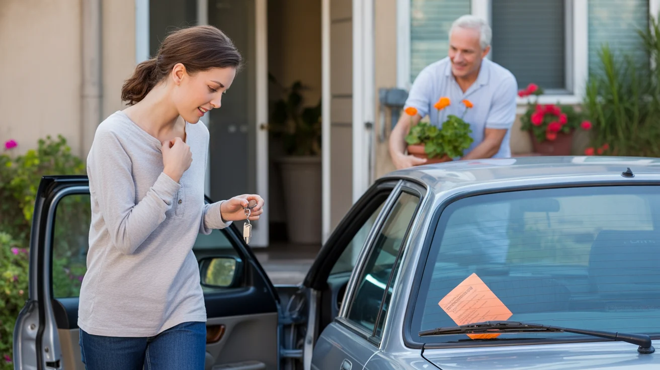Young woman discovers parking ticket on her car outside Tustin apartment building