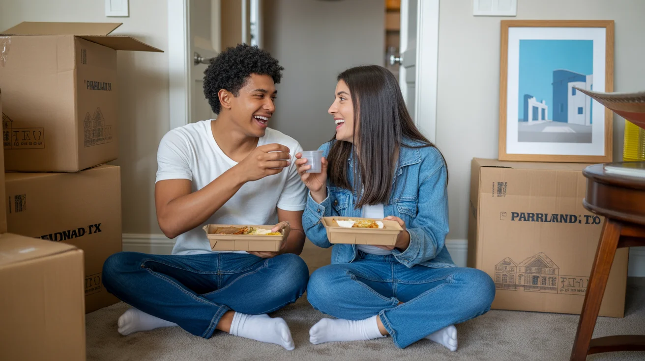Couple eats first meal on floor of new apartment in Pearland, TX