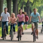 A family enjoys an afternoon bike ride on the Little Sugar Creek Greenway trail in Charlotte, NC