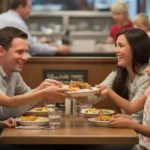 A family of four enjoys dinner together at a cozy restaurant booth in Raleigh, North Carolina.