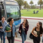 Students exiting an Omnitrans bus at Chaffey College in Ontario, CA