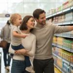 A couple grocery shops with their toddler in Aurora, CO