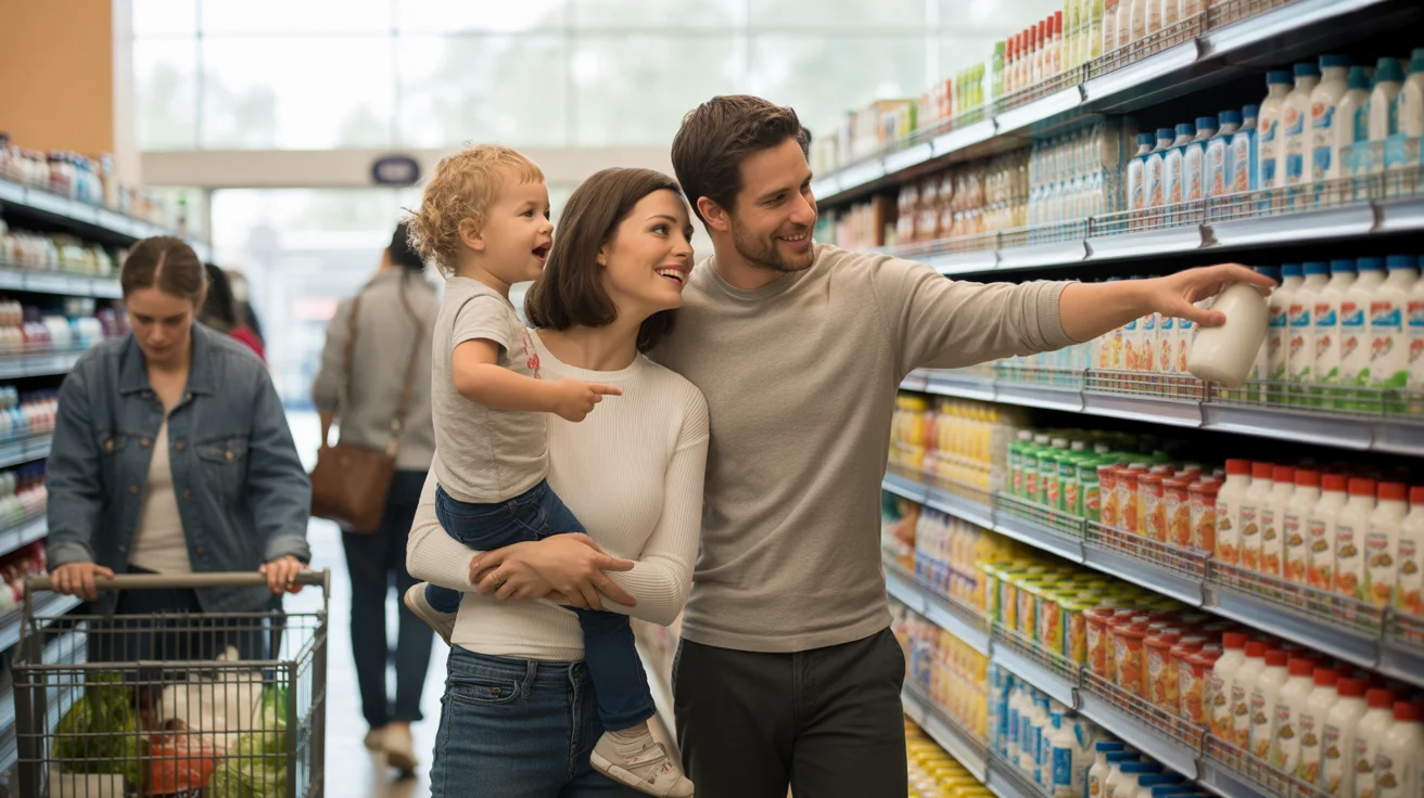 A couple grocery shops with their toddler in Aurora, CO