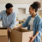 Couple unpacking in their new Cary, NC apartment