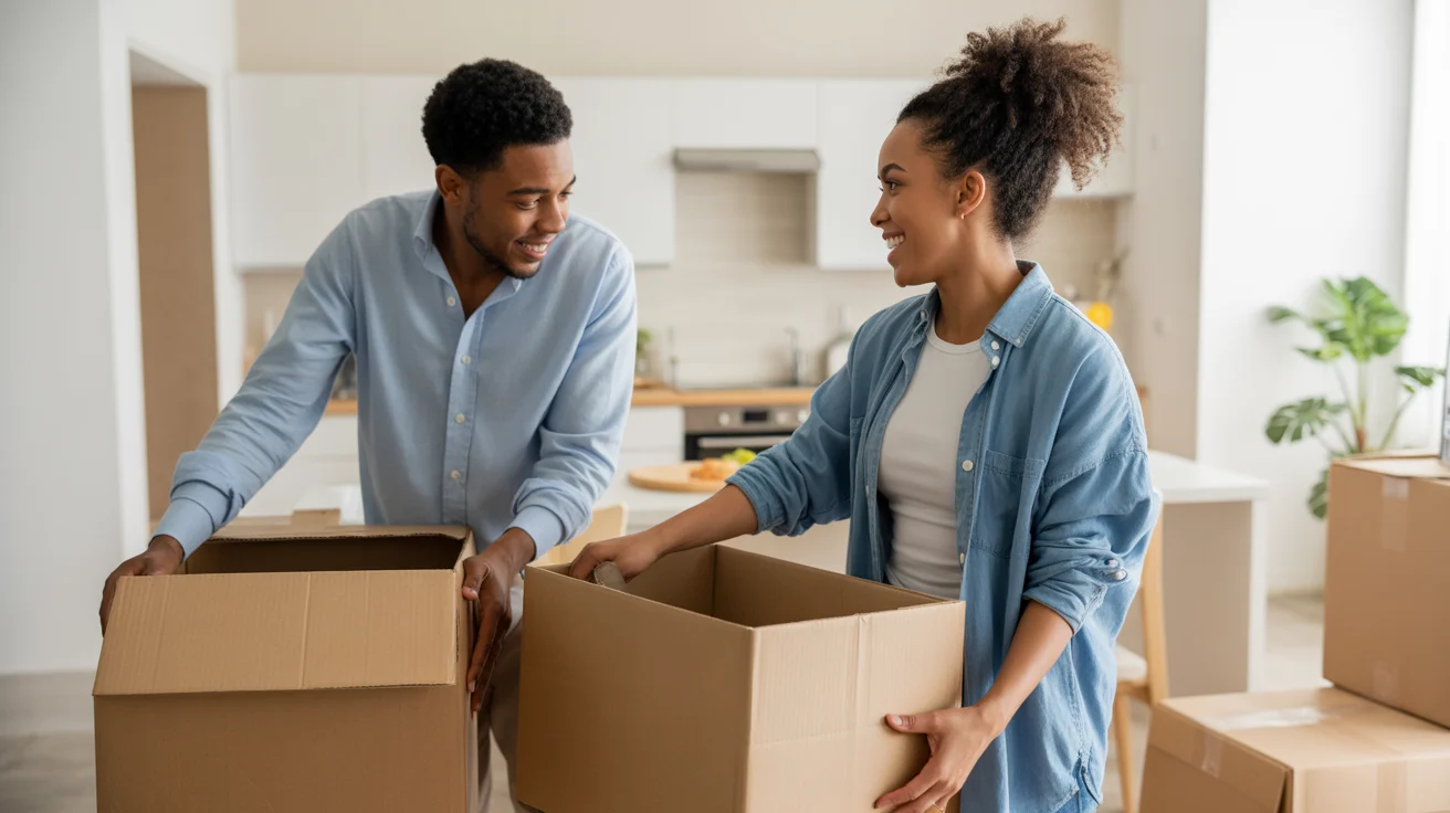 Couple unpacking in their new Cary, NC apartment