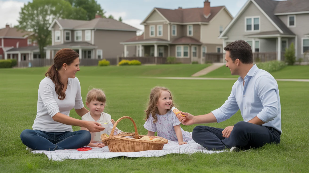 A family having a picnic in a park in Elgin, Illinois