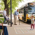 An elderly woman boards a Lextran bus with the help of a friendly driver at a neighborhood stop in Lexington, Kentucky