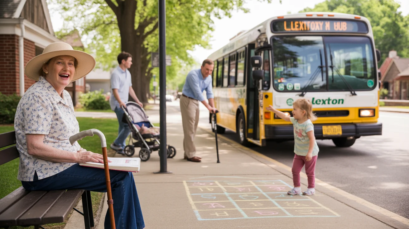 An elderly woman boards a Lextran bus with the help of a friendly driver at a neighborhood stop in Lexington, Kentucky