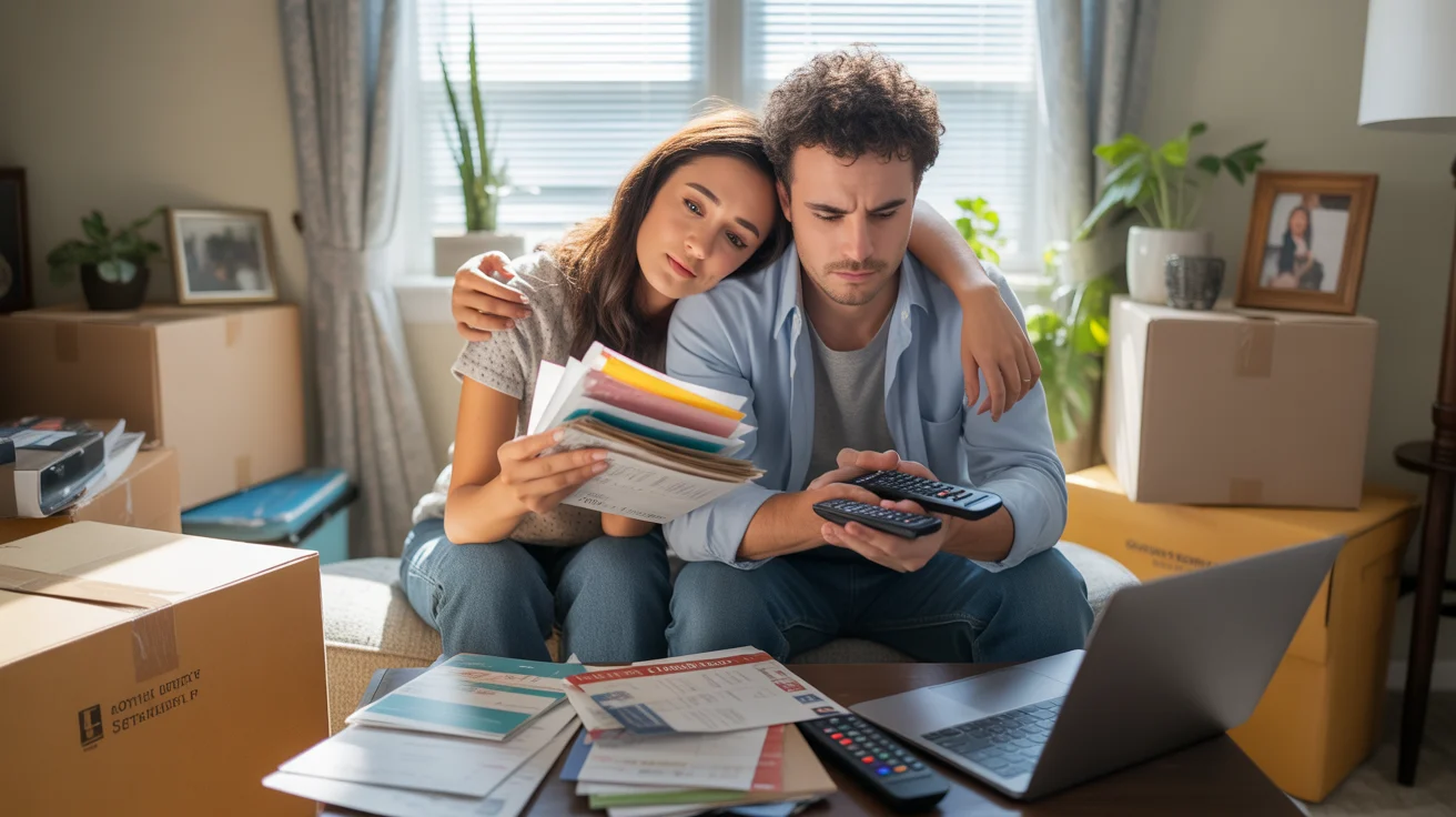 A couple reviews internet and streaming options while unpacking in their new Cary apartment