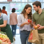 Couple shopping for produce at a Plano grocery store