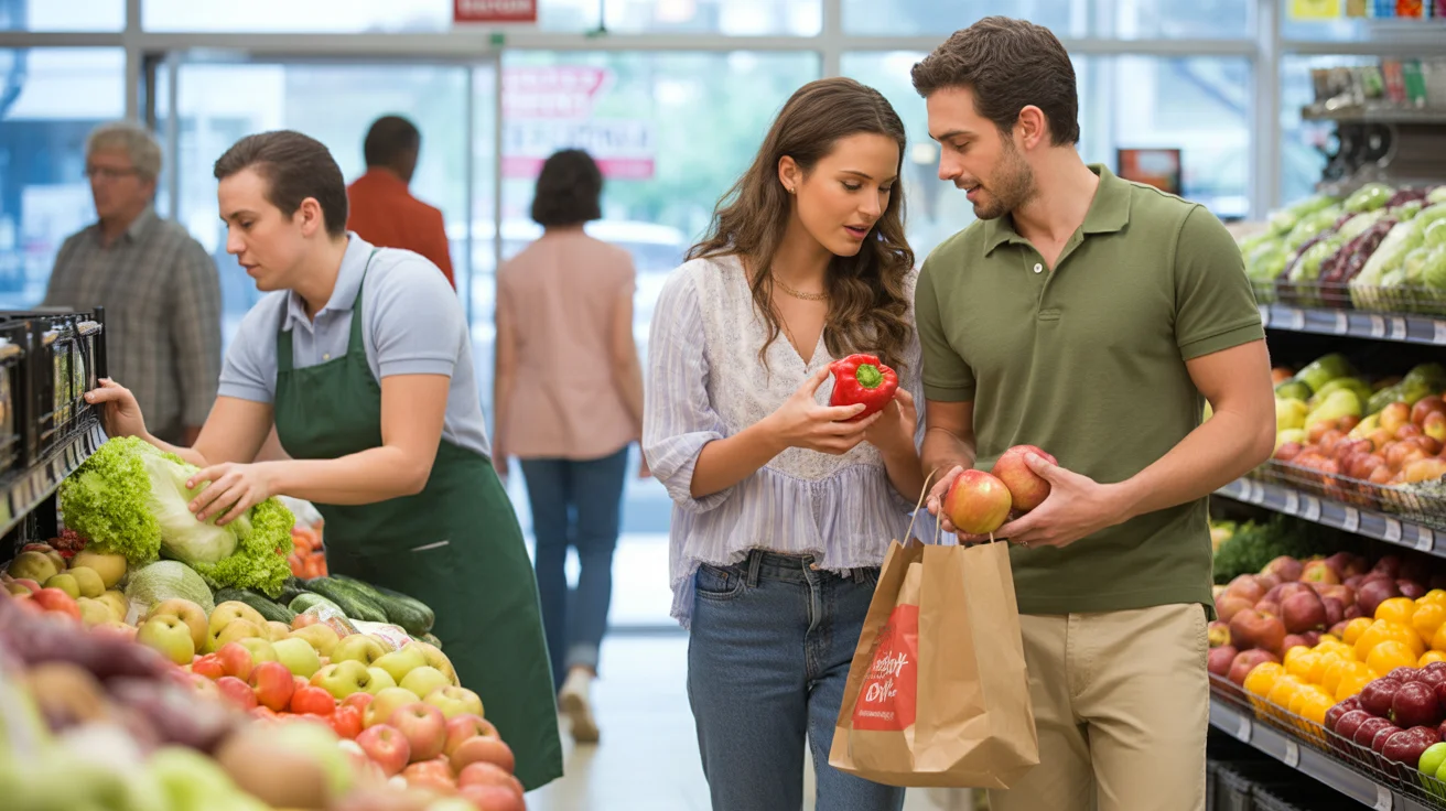 Couple shopping for produce at a Plano grocery store