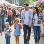 A family shopping for fresh produce at a farmers market in Gastonia, North Carolina