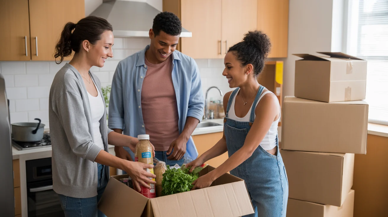 Roommates unpacking groceries in new Westminster home