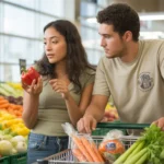 A couple shops for fresh produce at a grocery store in Raleigh, North Carolina.