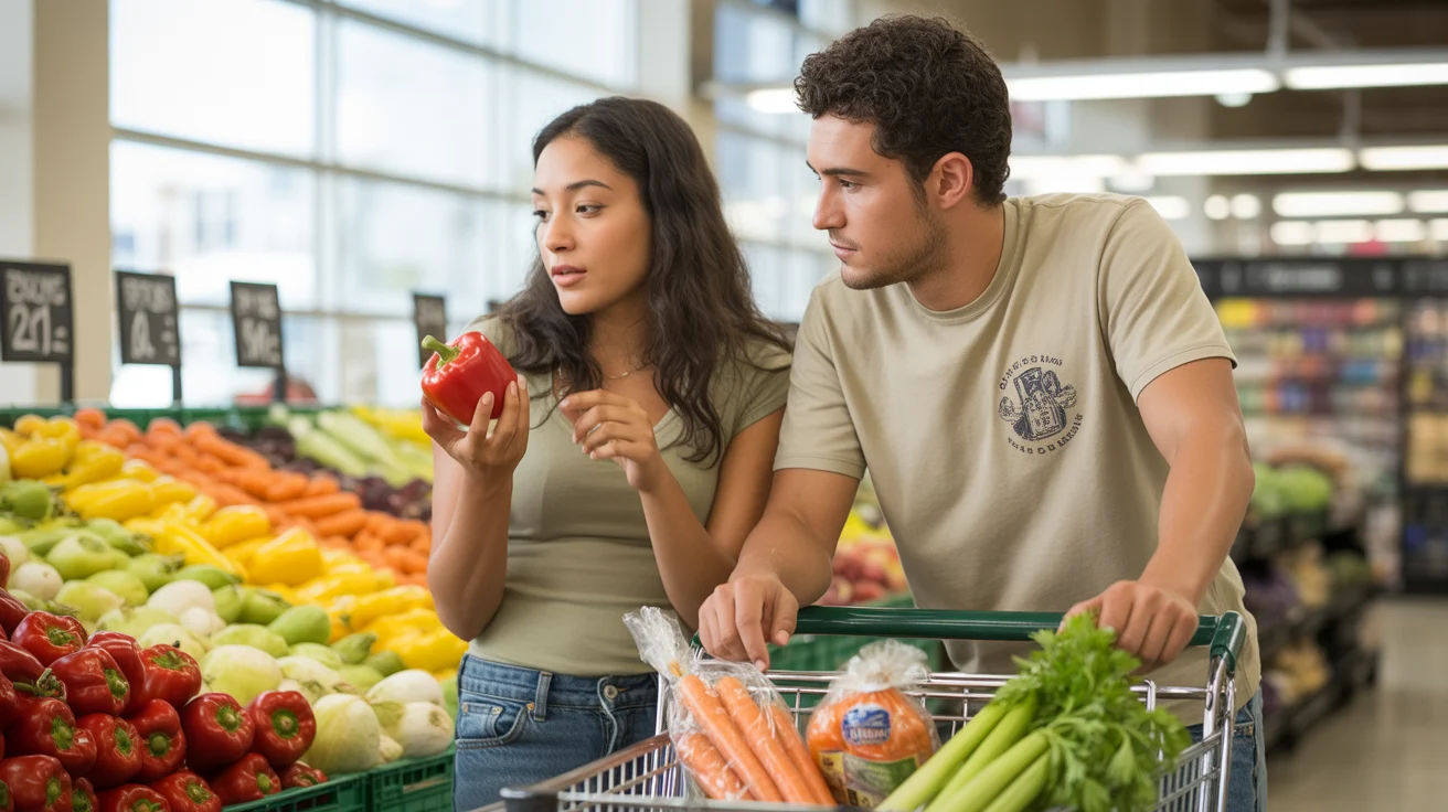 A couple shops for fresh produce at a grocery store in Raleigh, North Carolina.