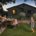 A family enjoys a summer evening in their backyard in Murrieta, California