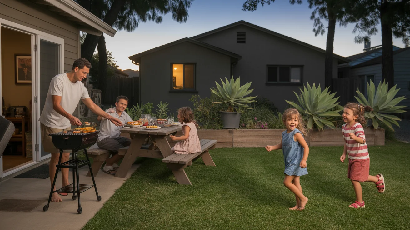 A family enjoys a summer evening in their backyard in Murrieta, California
