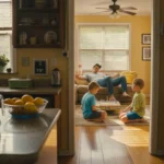 A father naps on the couch while his kids play a board game on a hot summer day in their Bolingbrook home.