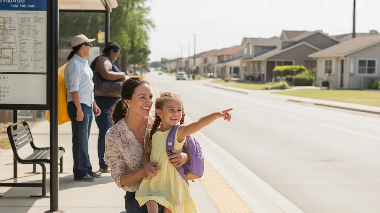Mother and daughter waiting for the bus in San Marcos, Texas