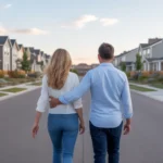 A couple explores a new neighborhood of affordable homes in Commerce City, CO