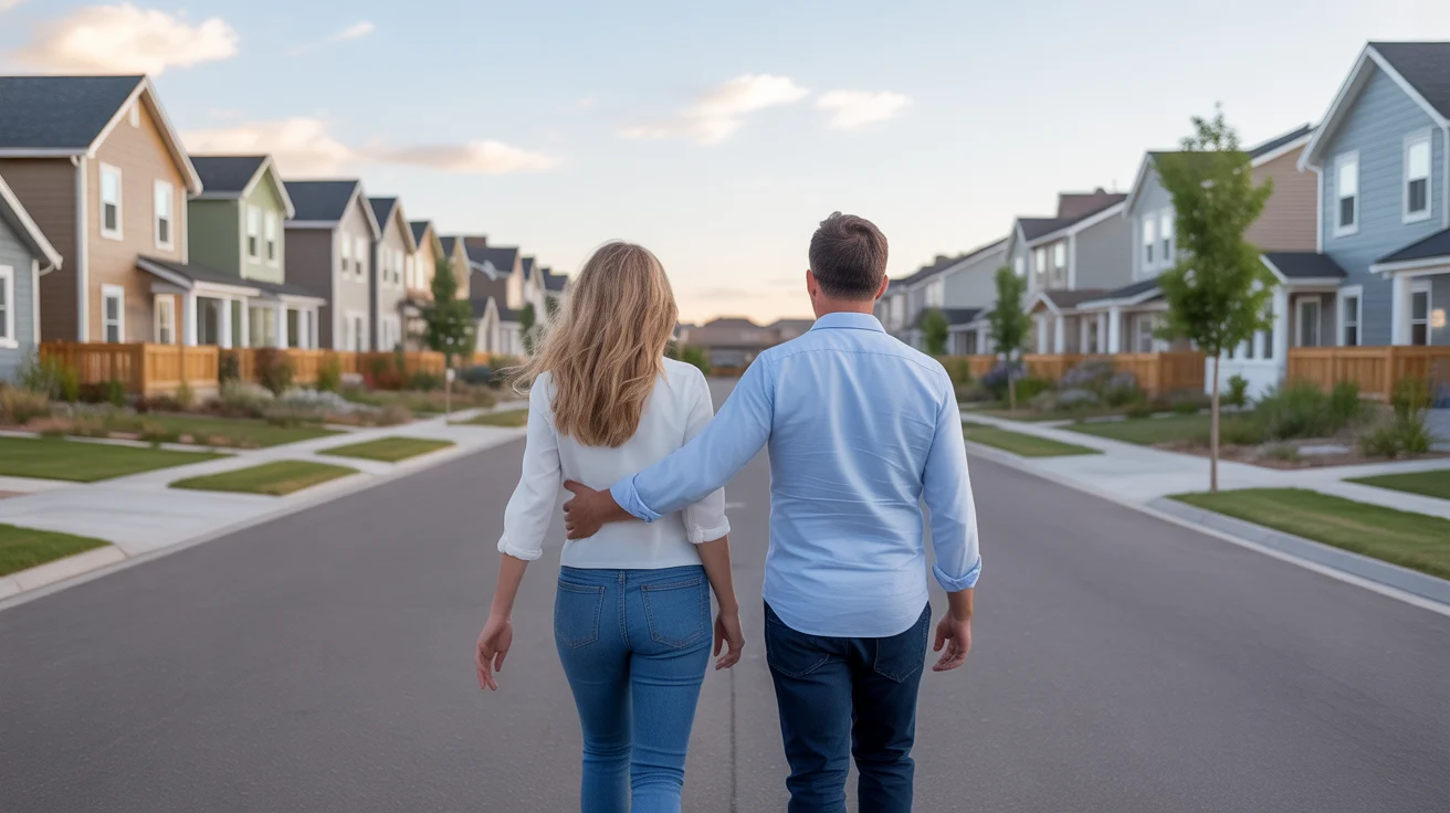 A couple explores a new neighborhood of affordable homes in Commerce City, CO