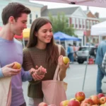 Couple shopping for apples at Apex farmers market