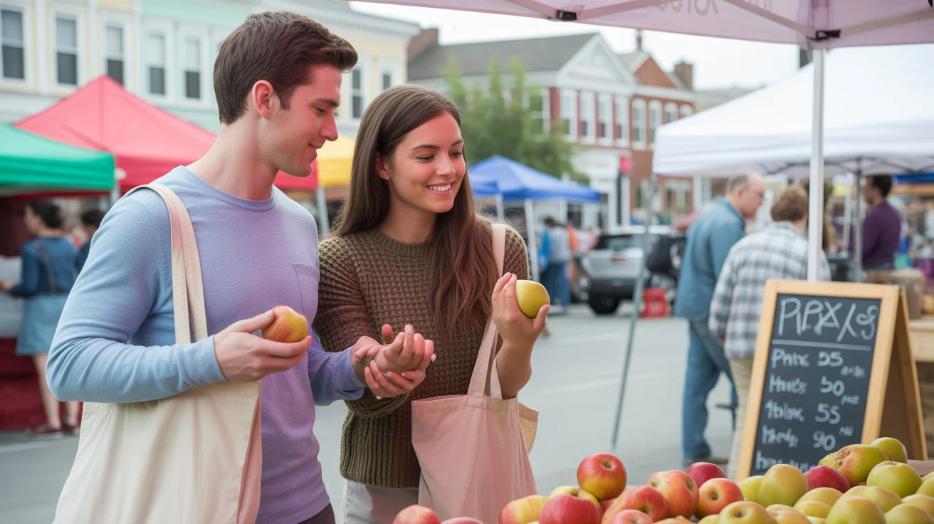 Couple shopping for apples at Apex farmers market