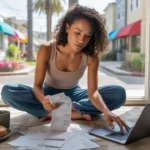 Woman budgeting in her Brandon apartment