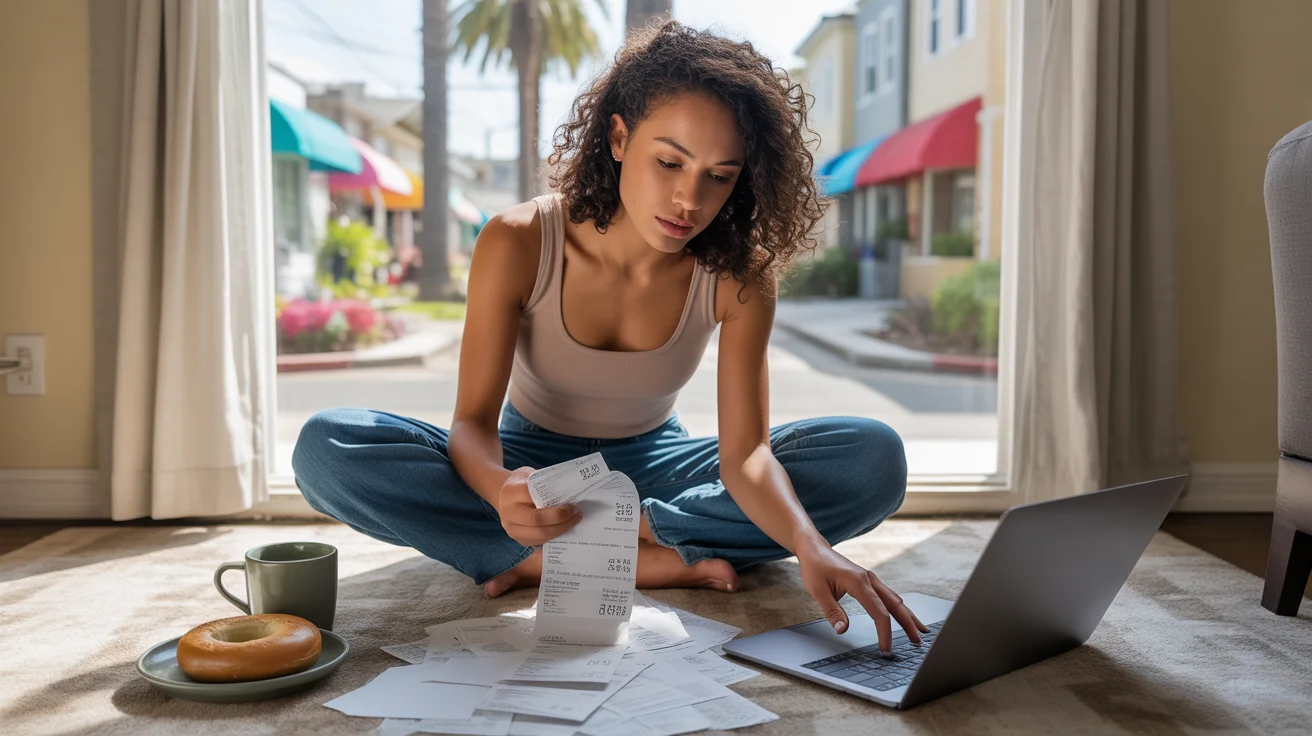 Woman budgeting in her Brandon apartment