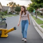 Young woman discovers a parking boot on her car in a Chino Hills neighborhood