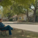 A person relaxes in a shared outdoor space in Lakewood, Colorado