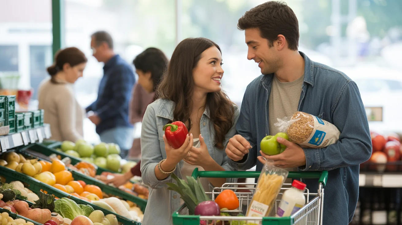 Couple shopping for fresh produce in Murrieta grocery store
