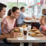 Family eating together at a diner booth in Joliet, IL