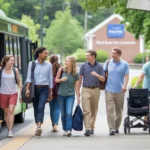 Commuters of various ages and backgrounds exit a GoCary bus at a Wake Tech Community College stop in Cary, NC