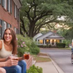 A couple sitting on the front steps of an apartment building in Rock Hill, South Carolina