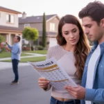 Couple considers housing options outside Chino Hills townhome at sunset