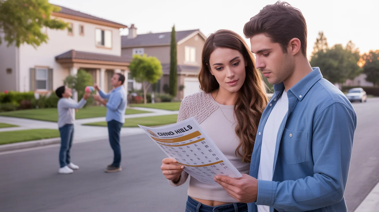 Couple considers housing options outside Chino Hills townhome at sunset